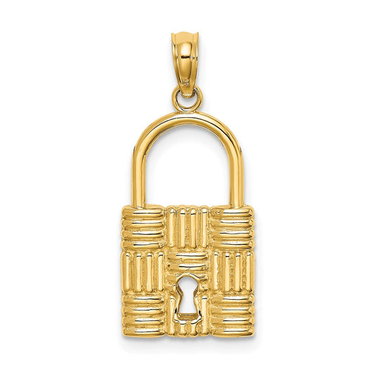 14k Yellow Gold 3-D Padlock w/Key Hole Charm