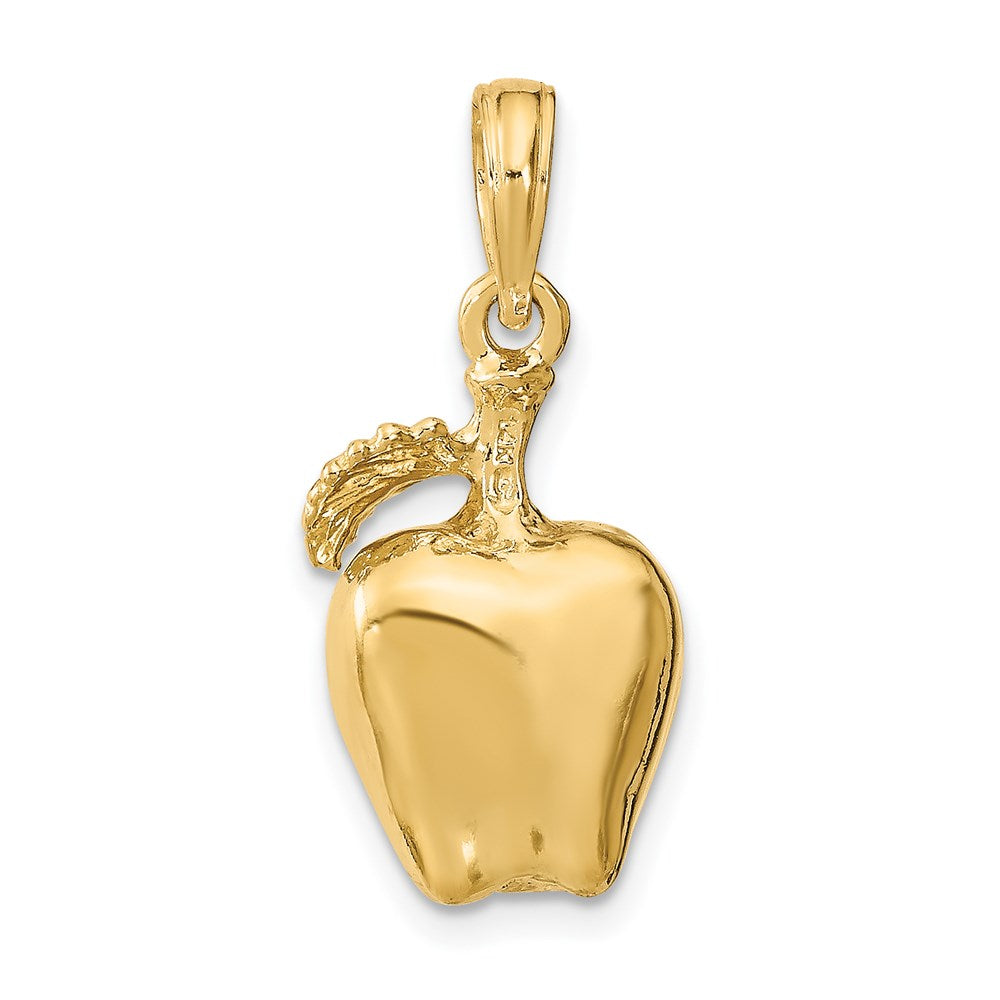 14k Yellow Gold 3-D Apple W/ Stem and Leaf Charm