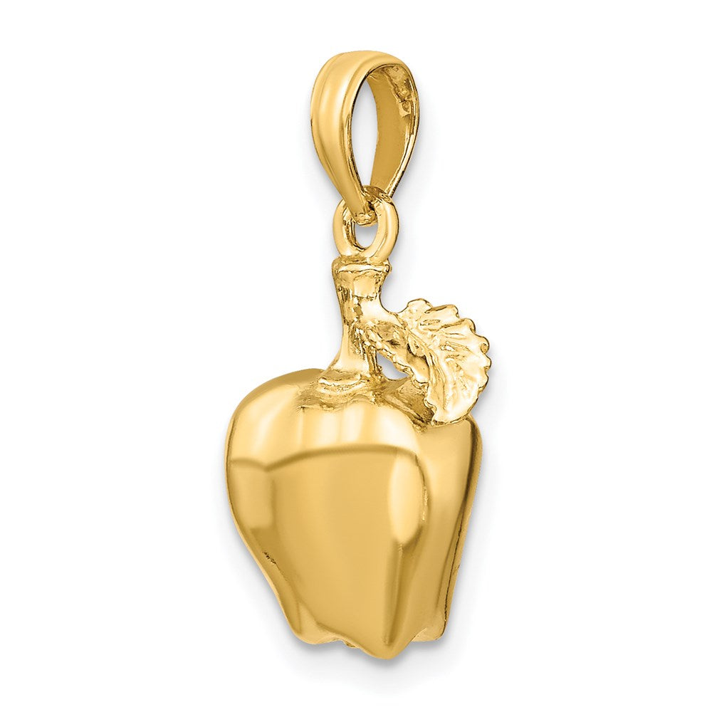 14k Yellow Gold 3-D Apple W/ Stem and Leaf Charm