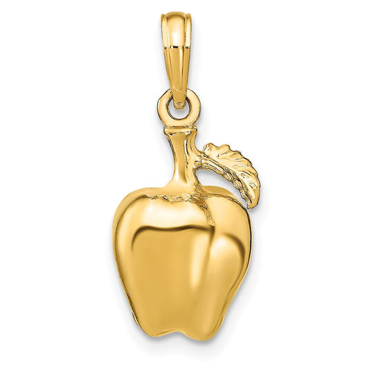 14k Yellow Gold 3-D Apple W/ Stem and Leaf Charm