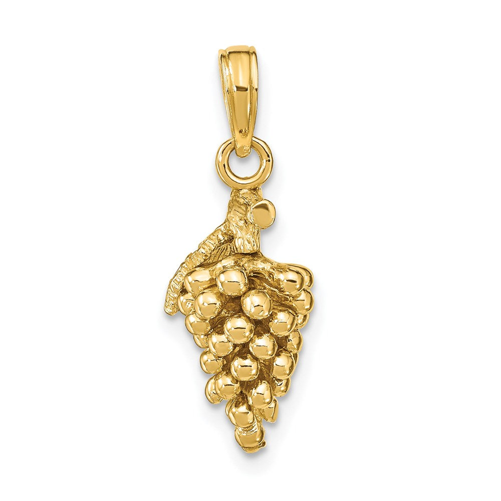 14k Yellow Gold 3-D Grapes W/ Stem and Leaf Charm