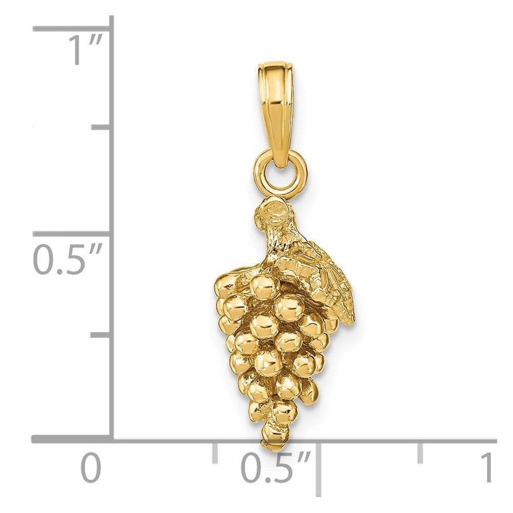 14k Yellow Gold 3-D Grapes W/ Stem and Leaf Charm