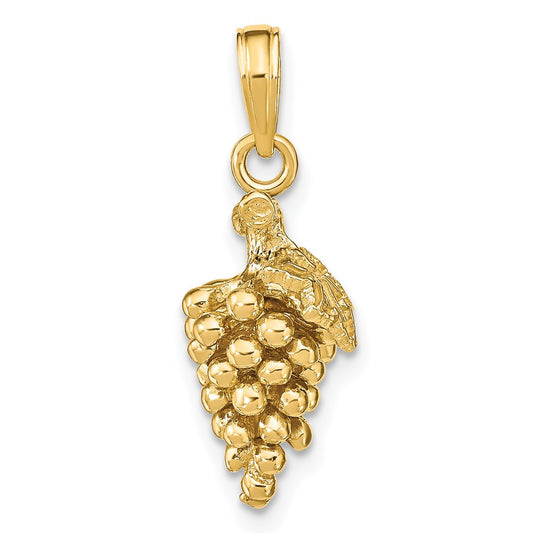 14k Yellow Gold 3-D Grapes W/ Stem and Leaf Charm