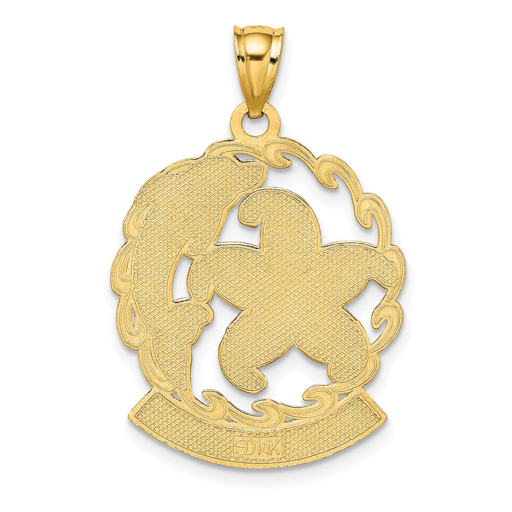 14k Yellow Gold PUERTO RICO Starfish and Dolphin In Wave Charm