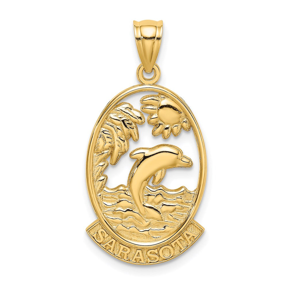 14k Yellow Gold SARASOTA w/ Dolphin Sunset Scene Charm