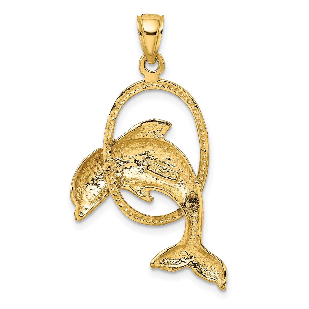 14k Yellow Gold Dolphin Jumping Through Hoop Charm