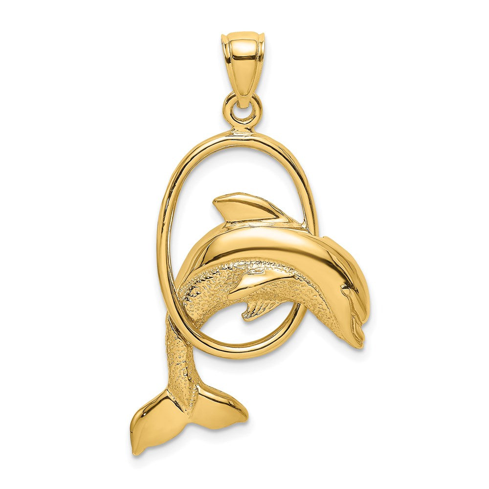 14k Yellow Gold Dolphin Jumping Through Hoop Charm