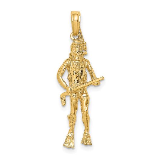 14k Yellow Gold 3-D Scuba Diver Charm