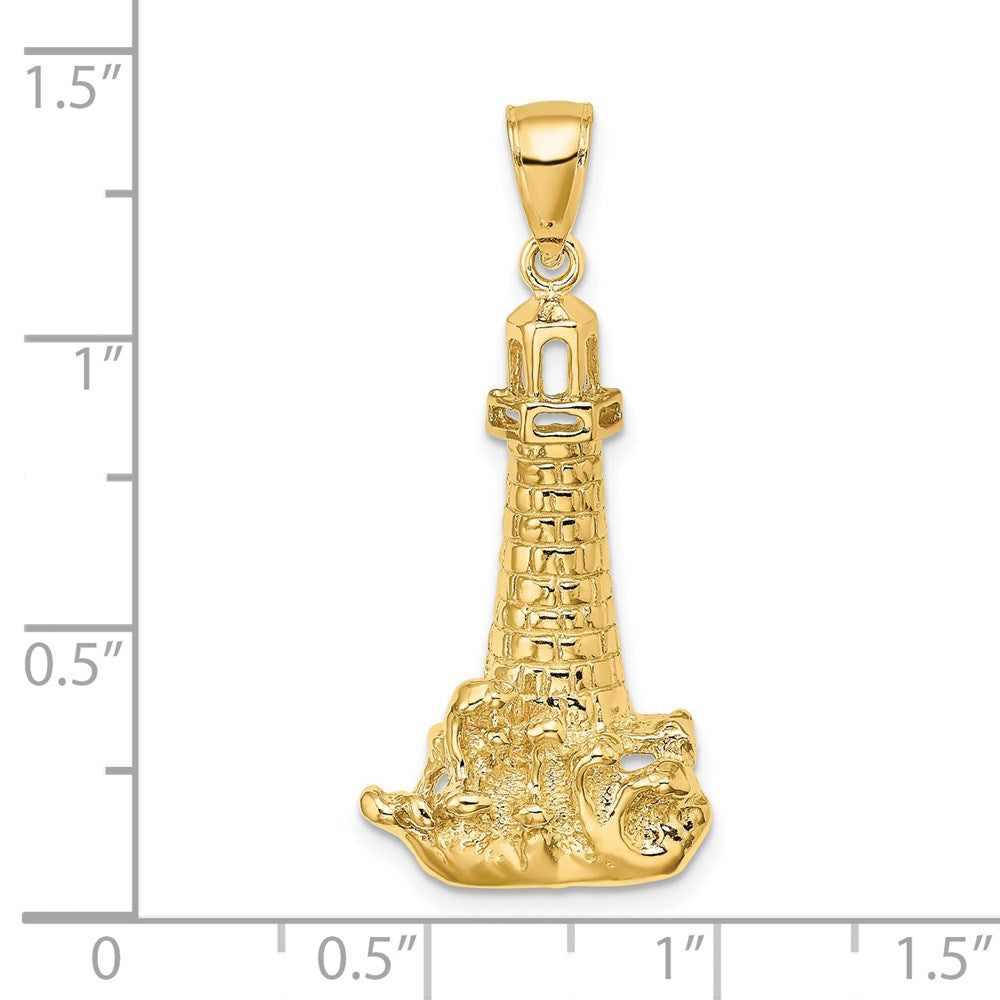 14k Yellow Gold Lighthouse W/ Wave Charm