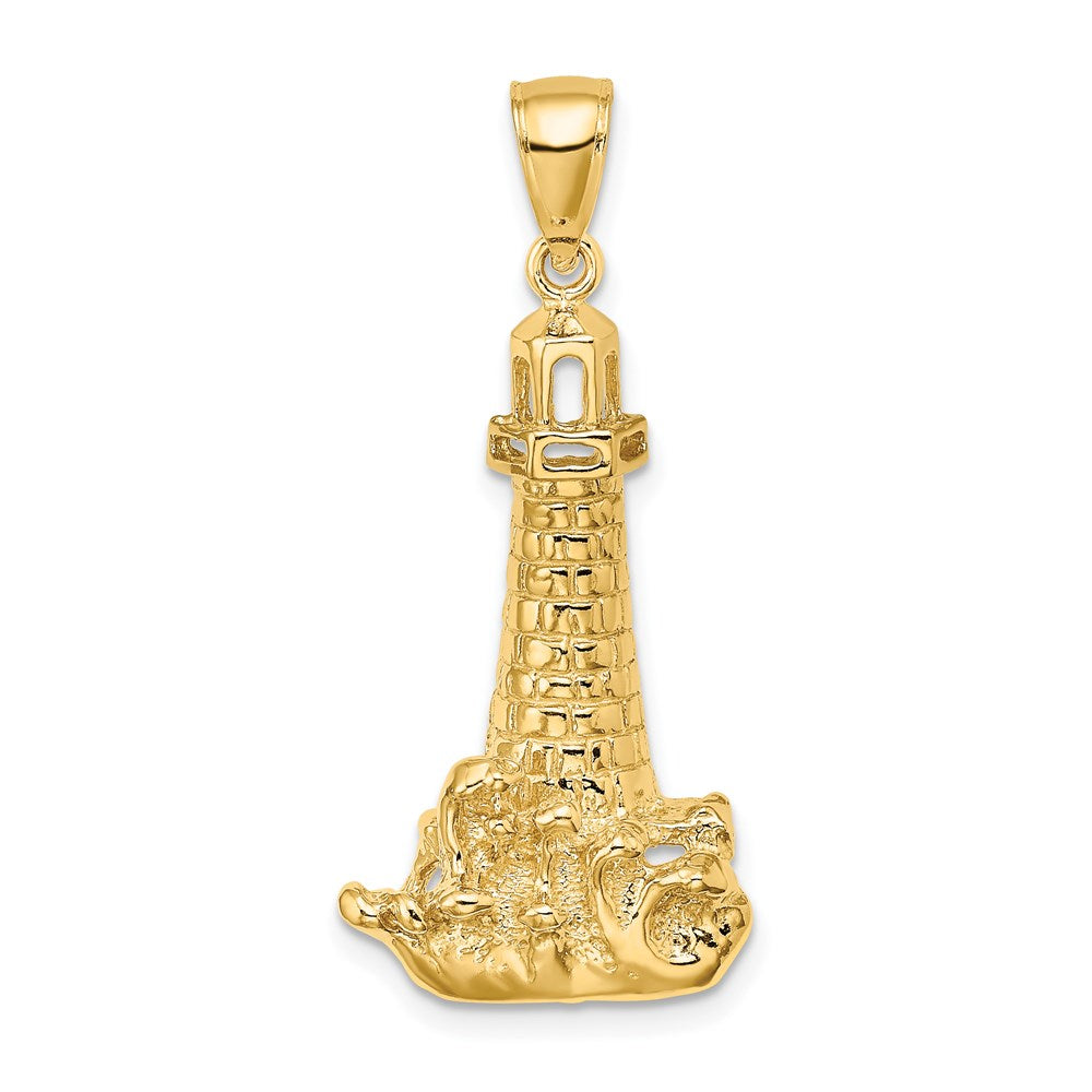 14k Yellow Gold Lighthouse W/ Wave Charm