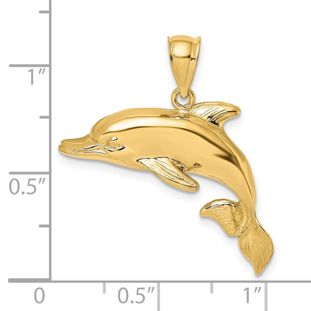 14k Yellow Gold 2-D Polished Engraved Dolphin Charm