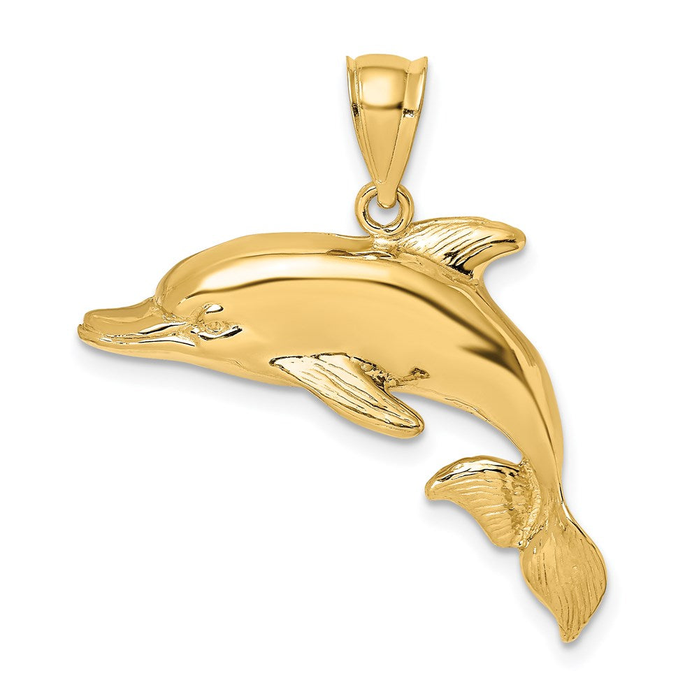 14k Yellow Gold 2-D Polished Engraved Dolphin Charm