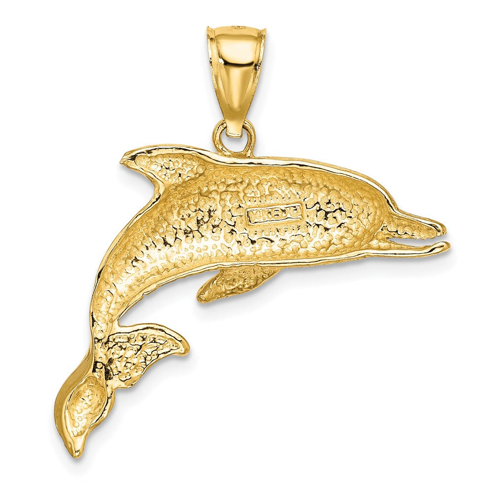 14k Yellow Gold Polished and Textrued Open Mouth Dolphin Charm