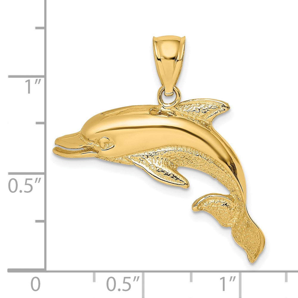 14k Yellow Gold Polished and Textrued Open Mouth Dolphin Charm