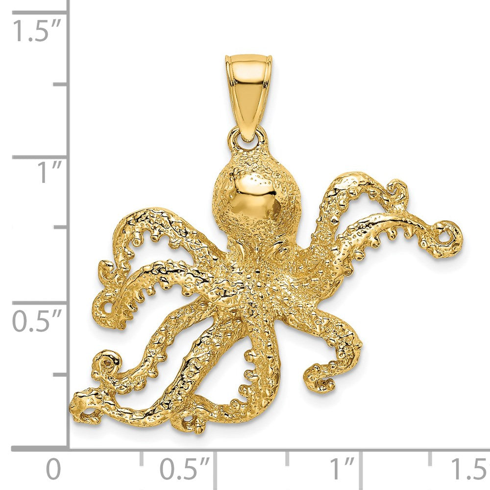 14k Yellow Gold Textured Octopus Charm