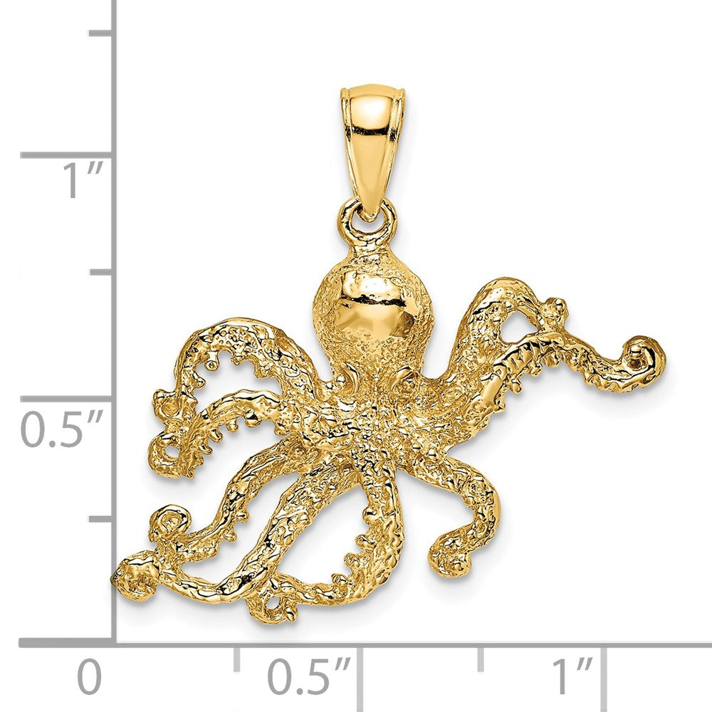 14k Yellow Gold Textured Octopus Charm