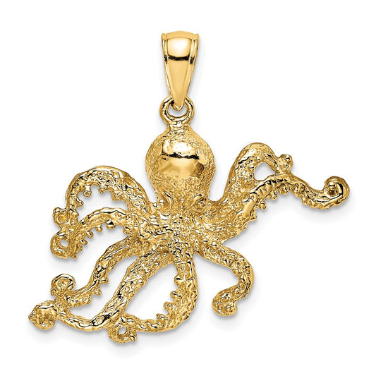 14k Yellow Gold Textured Octopus Charm