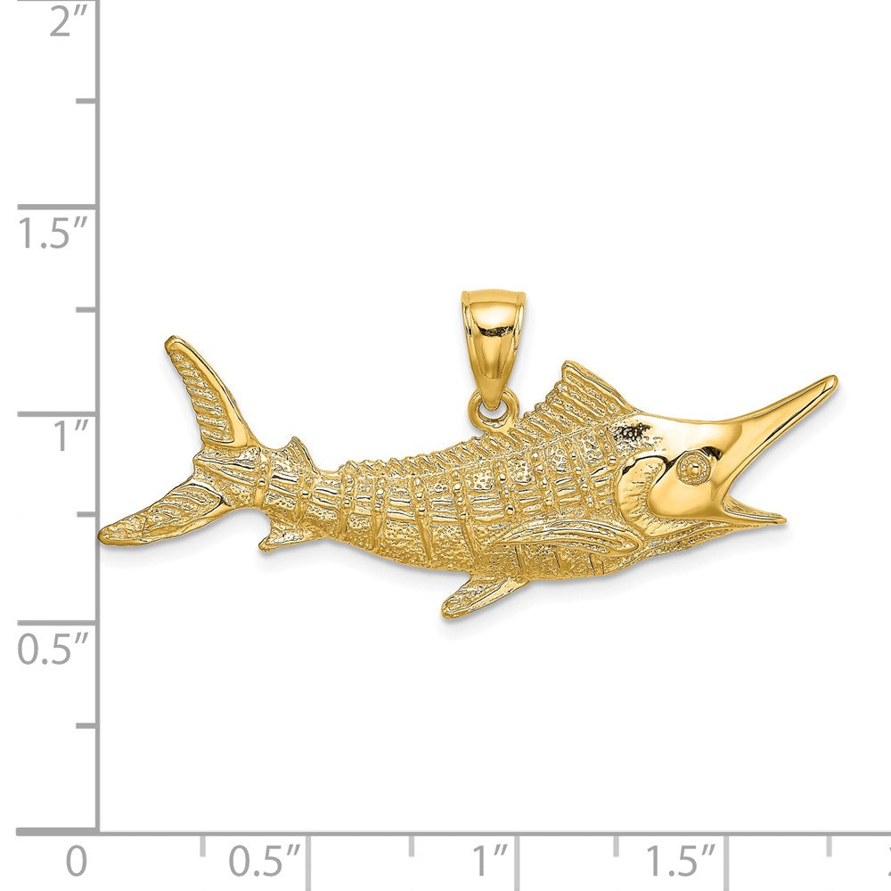 14k Yellow Gold 2-D Textured Marlin Fish Charm