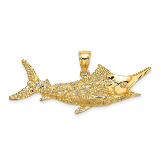 14k Yellow Gold 2-D Textured Marlin Fish Charm