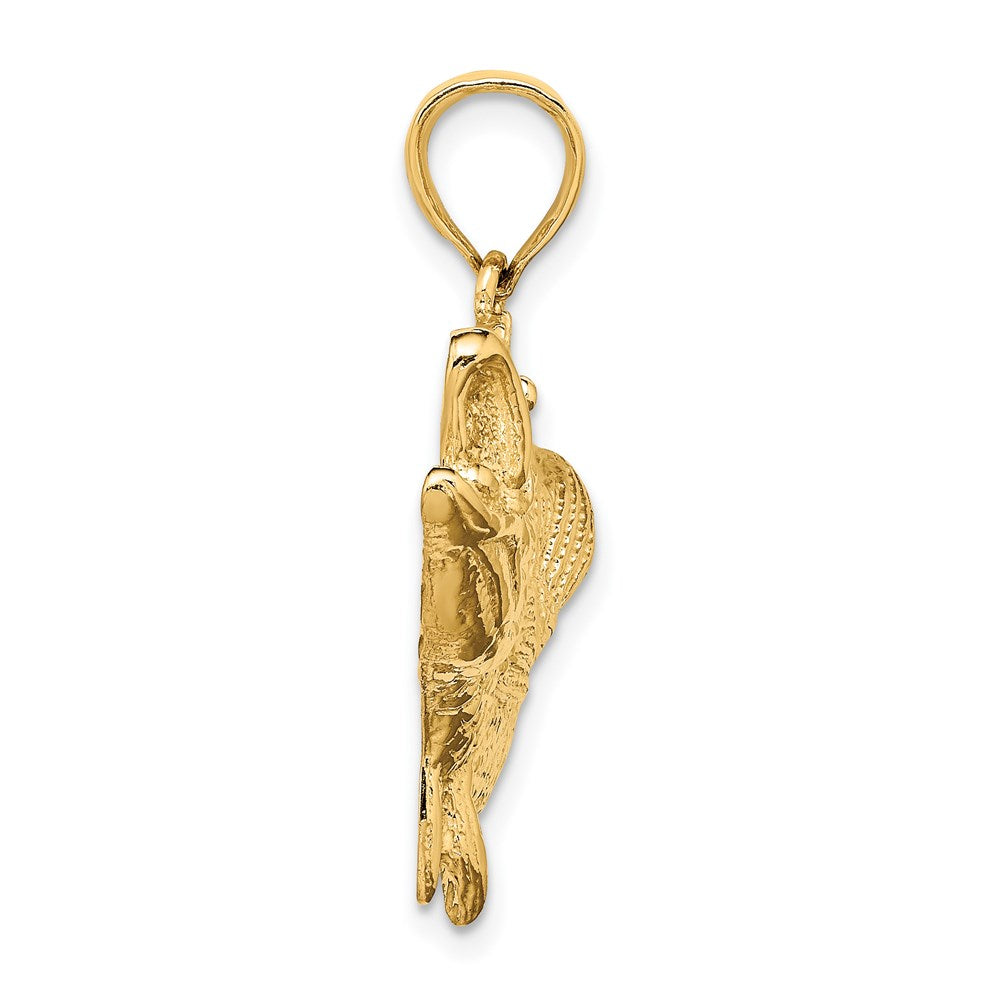 14k Yellow Gold Open Mouth Bass Fish Charm