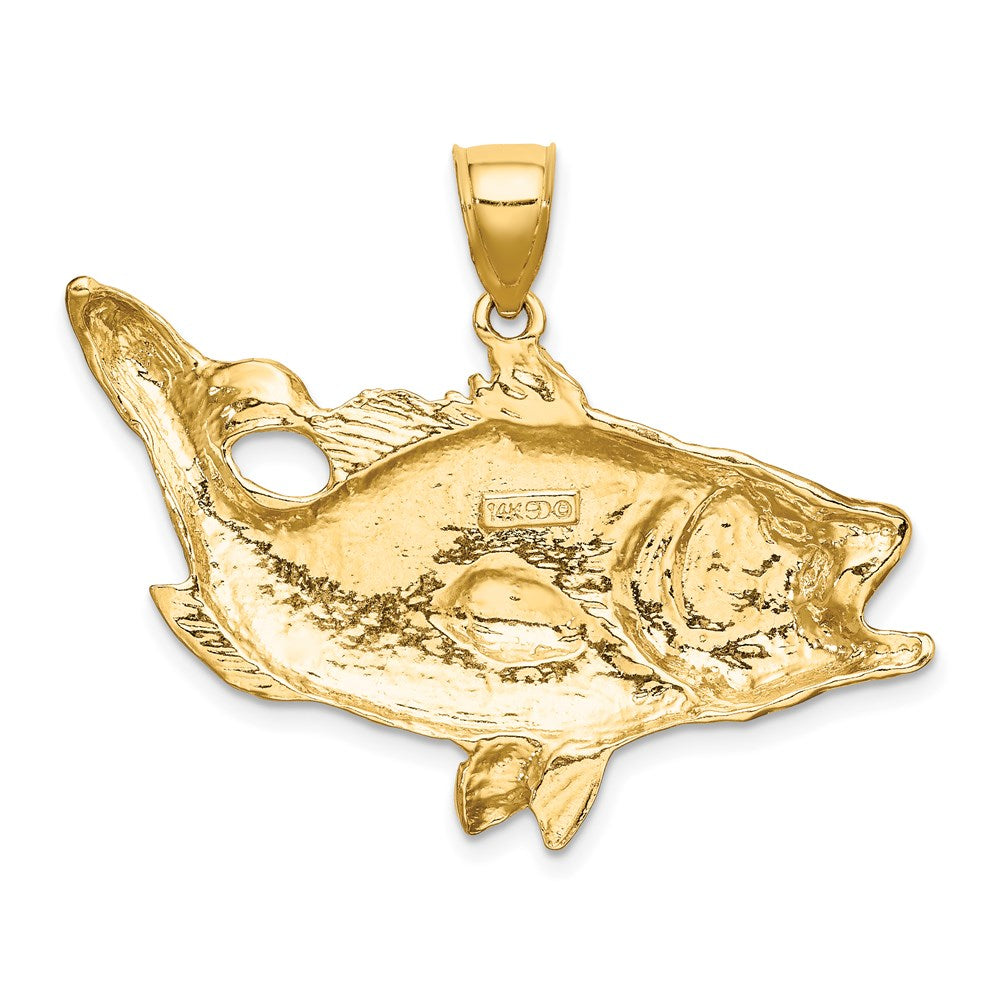 14k Yellow Gold Open Mouth Bass Fish Charm