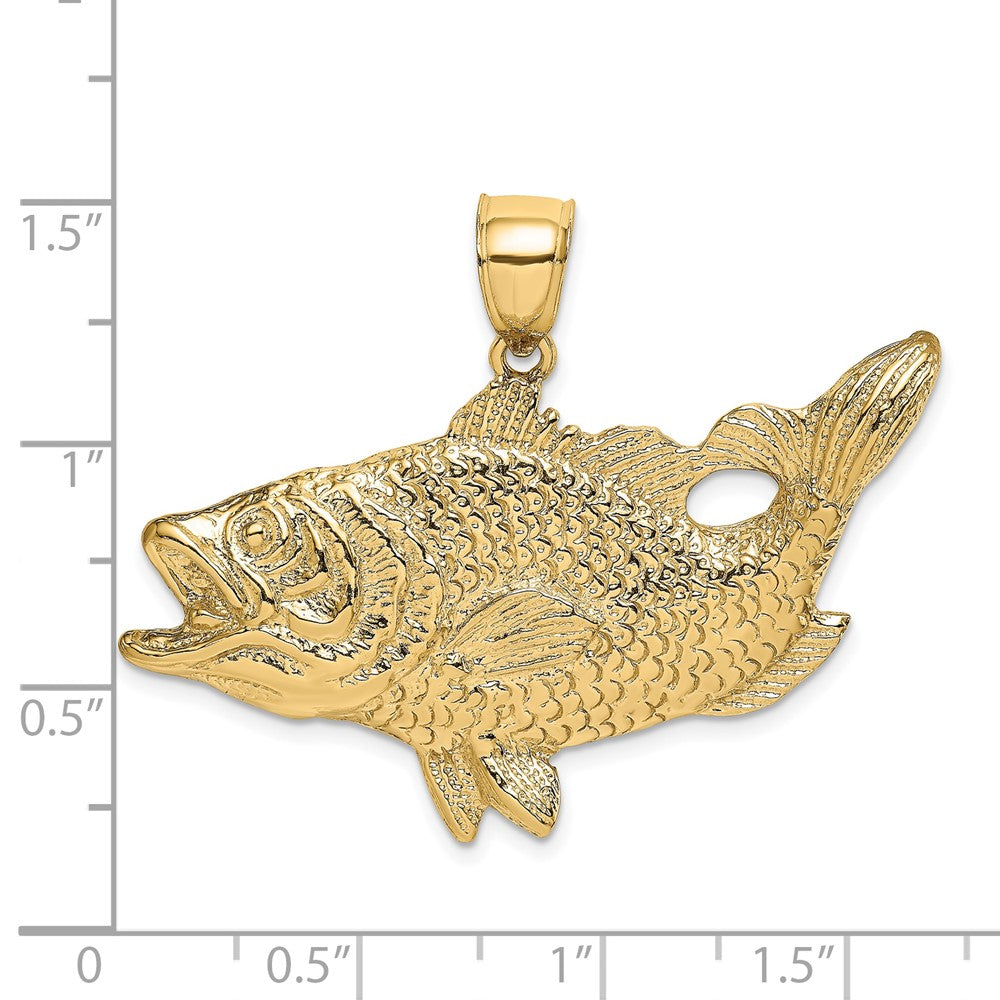 14k Yellow Gold Open Mouth Bass Fish Charm