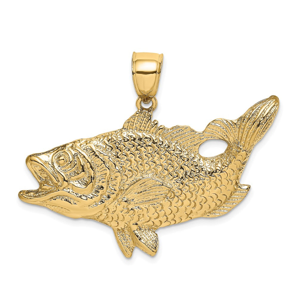 14k Yellow Gold Open Mouth Bass Fish Charm