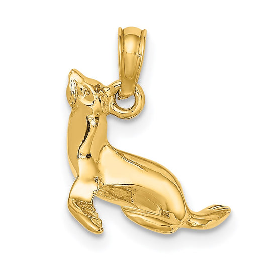 14k Yellow Gold 3-D Polished Seal Charm