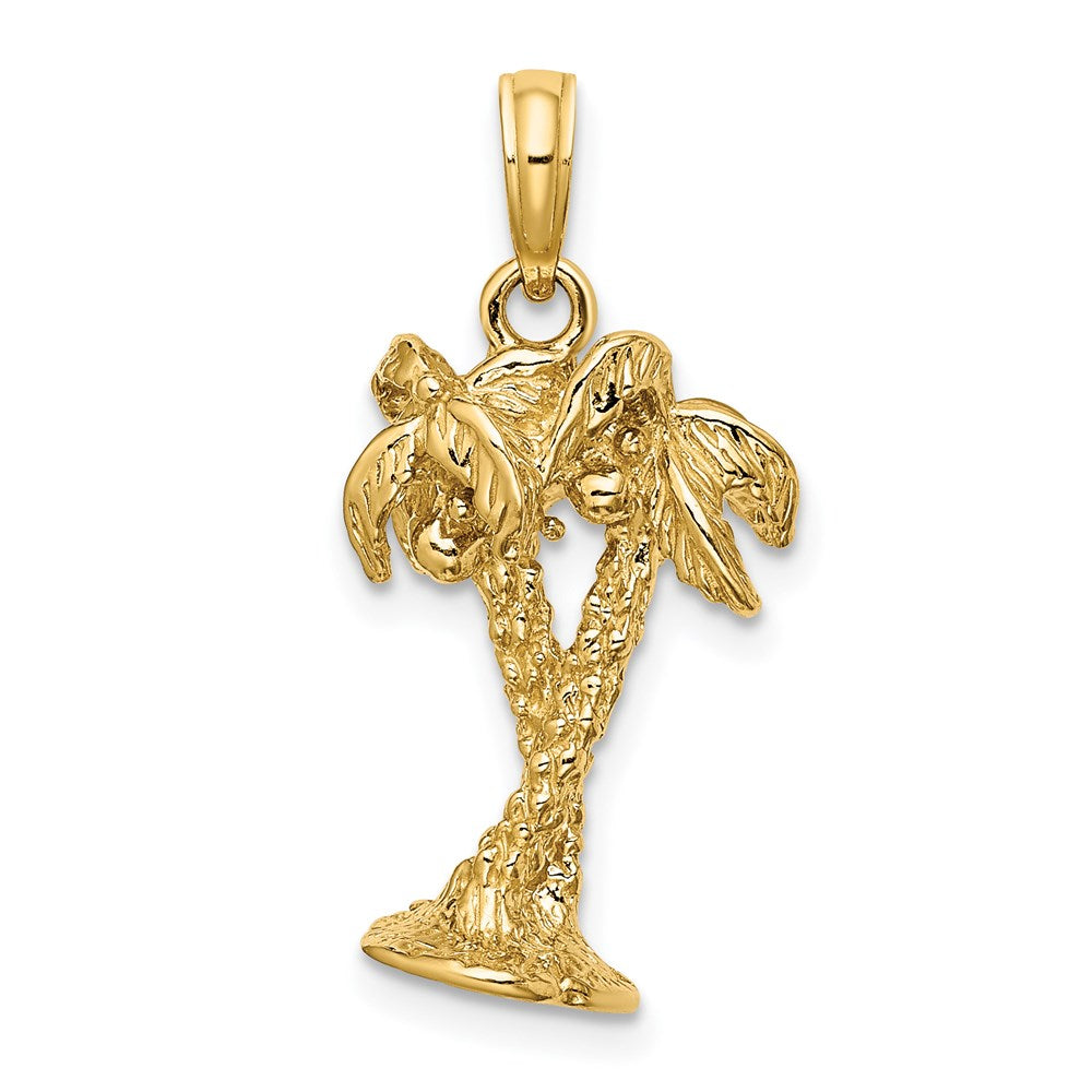 14k Yellow Gold 3-D Textured Entwined Palm Trees Charm