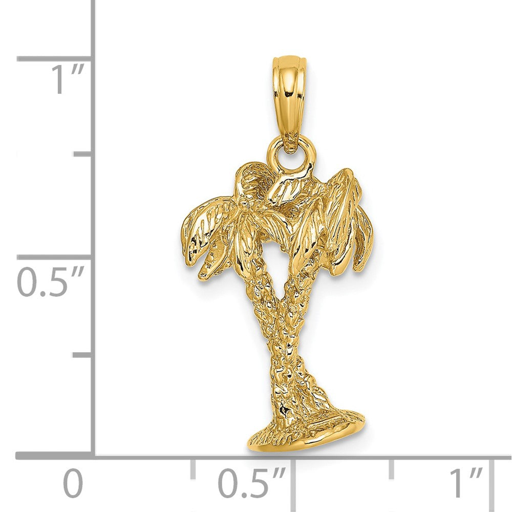 14k Yellow Gold 3-D Textured Entwined Palm Trees Charm