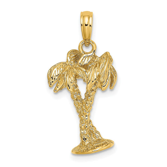 14k Yellow Gold 3-D Textured Entwined Palm Trees Charm