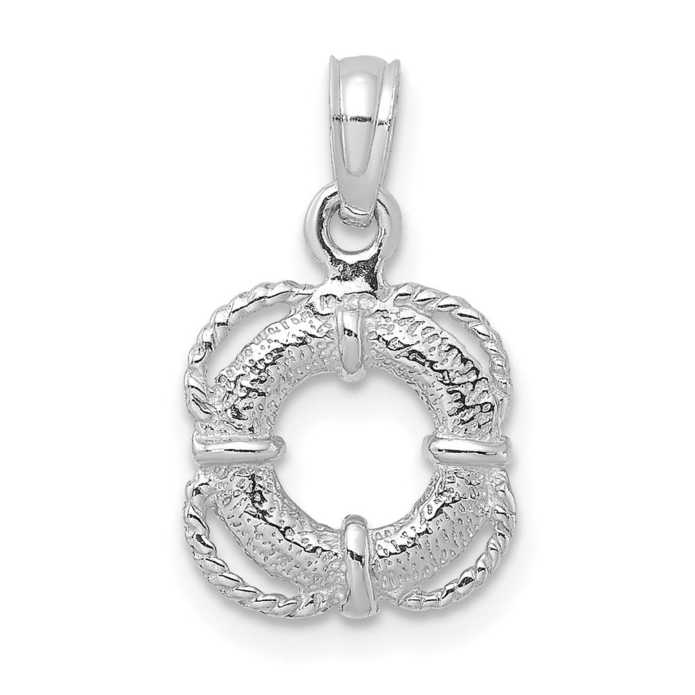 14k White Gold 3-D Lifesaver Charm With Rope Trim Charm