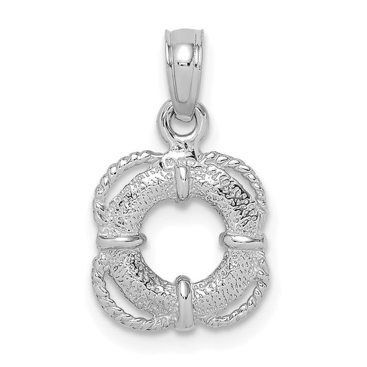 14k White Gold 3-D Lifesaver Charm With Rope Trim Charm