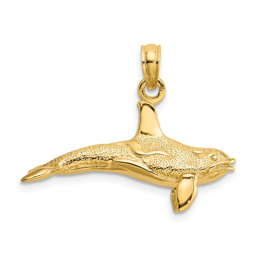 14k Yellow Gold 3-D Textured Killer Whale Charm