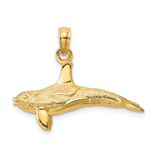 14k Yellow Gold 3-D Textured Killer Whale Charm