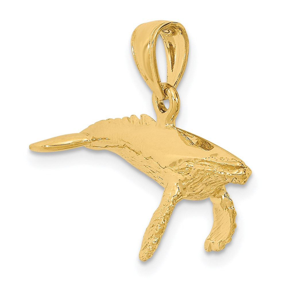 14k Yellow Gold 3-D w/ Textured Underside Humpback Whale Charm