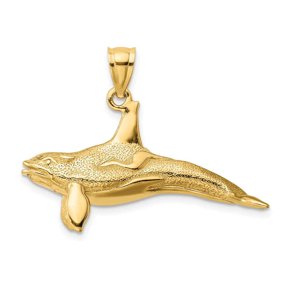 14k Yellow Gold 3-D Textured Killer Whale Charm