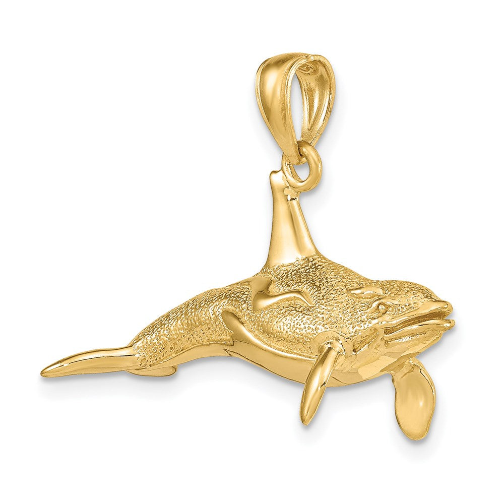 14k Yellow Gold 3-D Textured Killer Whale Charm