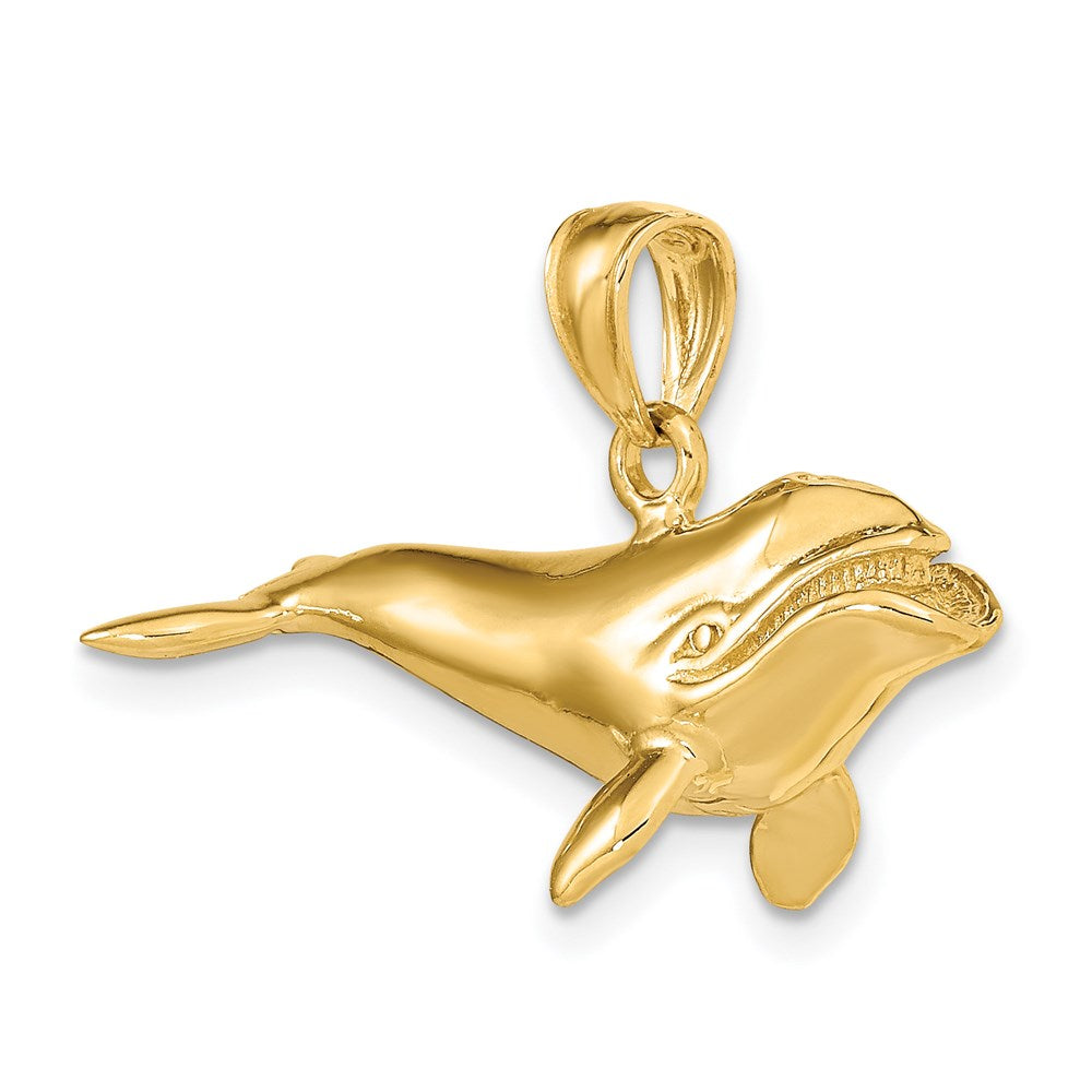 14k Yellow Gold 3-D High Polished Bowhead Whale Charm