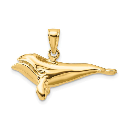 14k Yellow Gold 3-D High Polished Bowhead Whale Charm