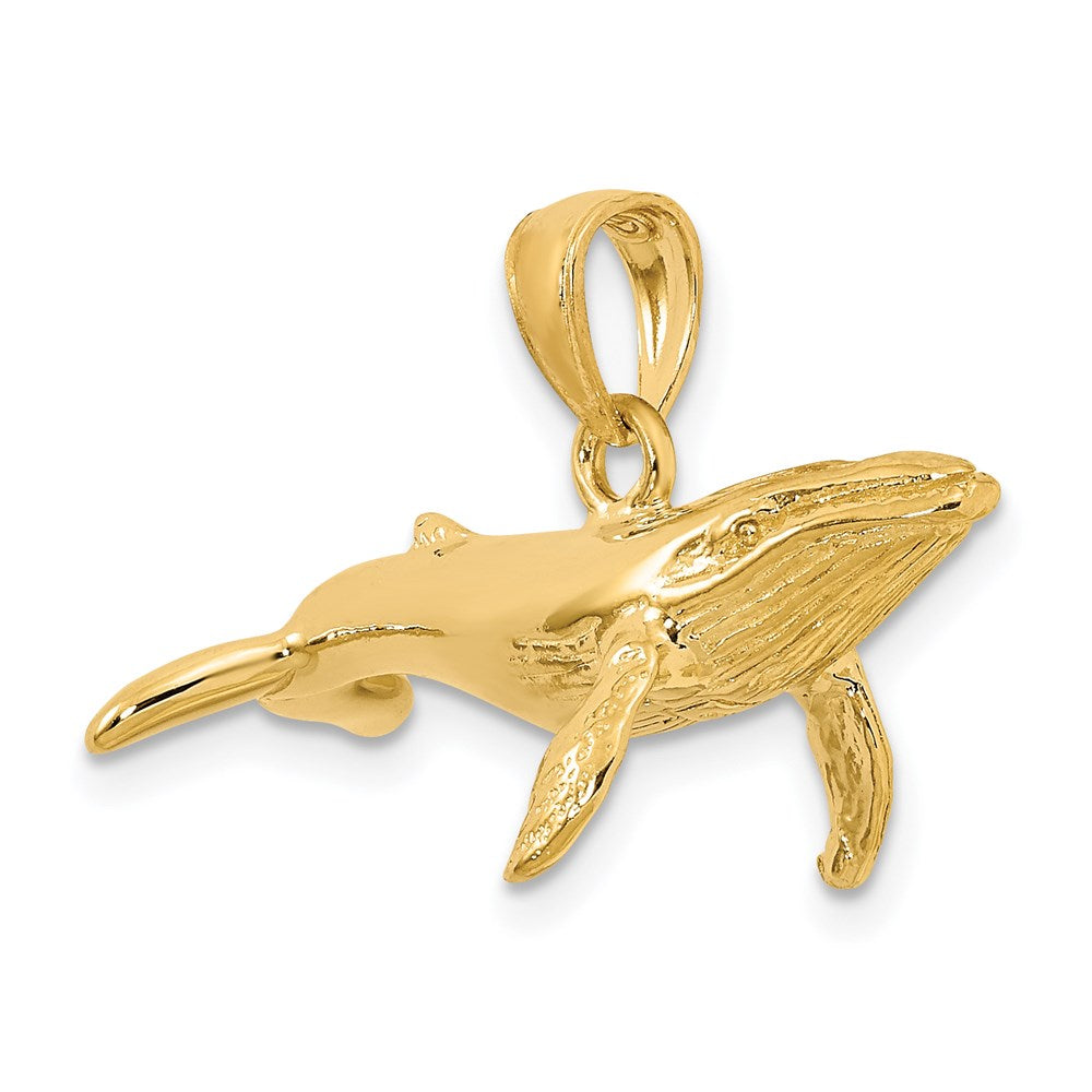 14k Yellow Gold 3-D Textured Underside Humpback Whale Charm