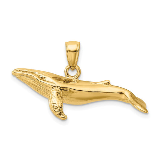 14k Yellow Gold 3-D Textured Underside Humpback Whale Charm