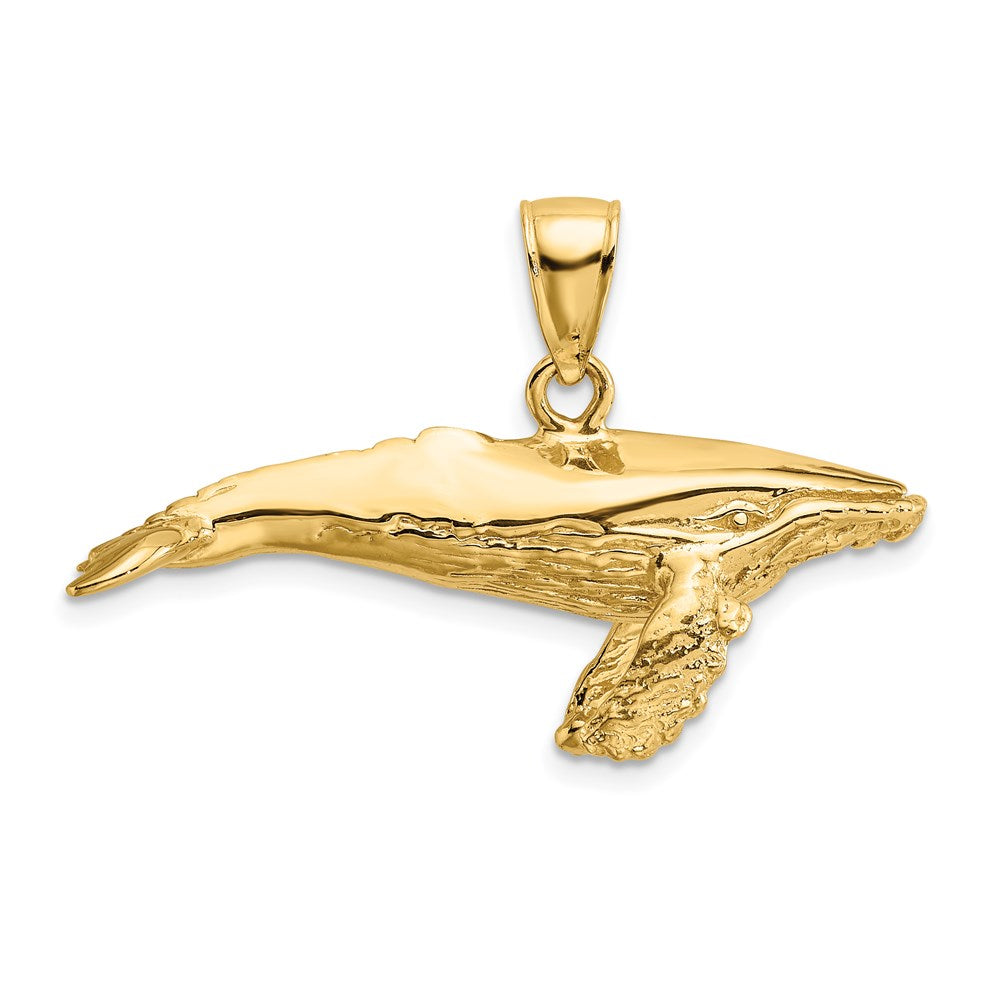 14k Yellow Gold 3-D Textured Underside Humpback Whale Charm