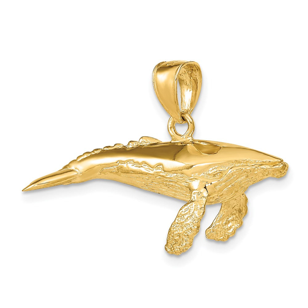 14k Yellow Gold 3-D Textured Underside Humpback Whale Charm