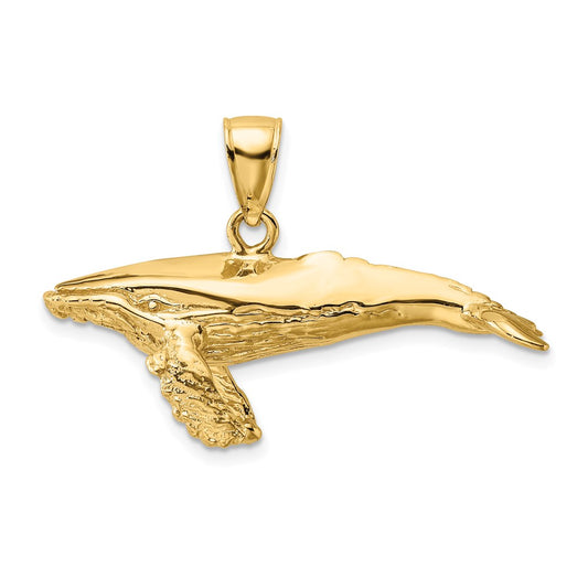 14k Yellow Gold 3-D Textured Underside Humpback Whale Charm