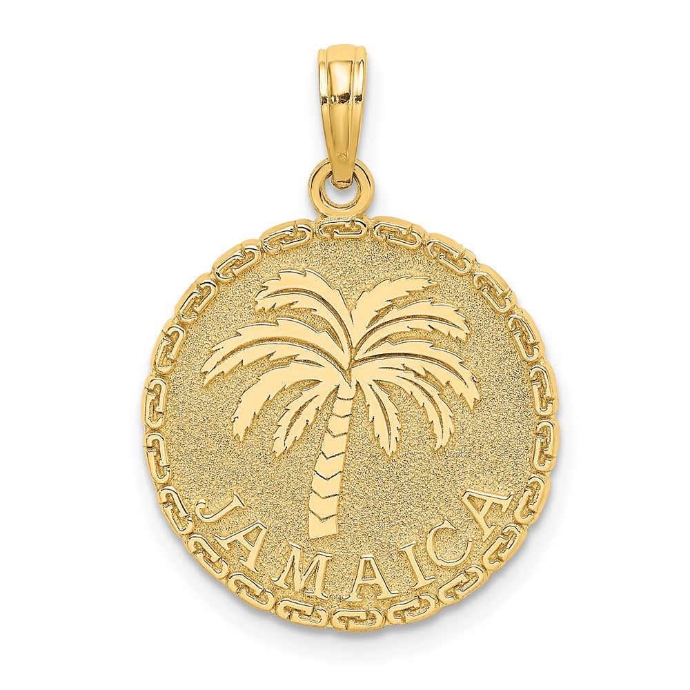 14k Yellow Gold JAMAICA and Palm Tree Disk Charm