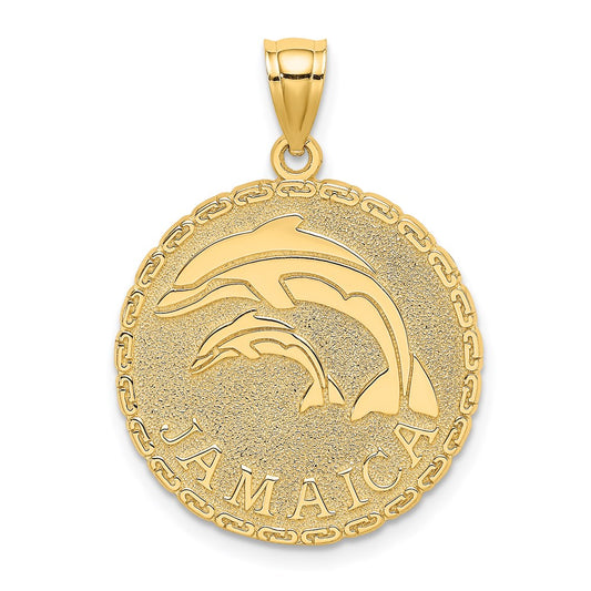 14k Yellow Gold JAMAICA and Dolphins Disk Charm