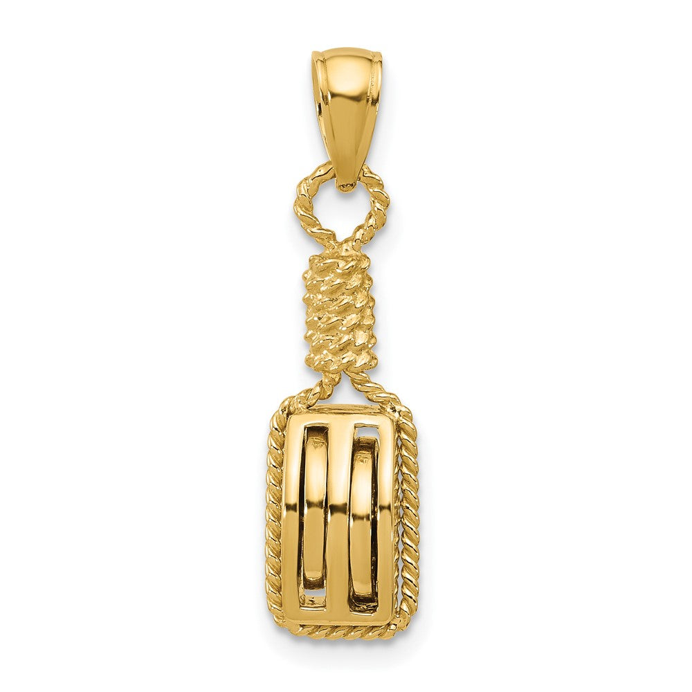 14k Yellow Gold 3D Block Mariners Pulley Charm