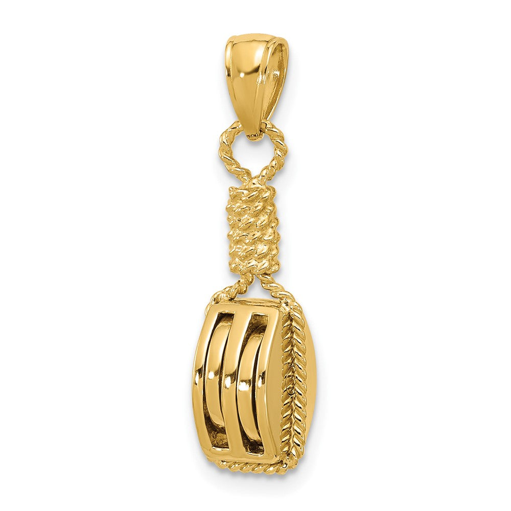 14k Yellow Gold 3D Block Mariners Pulley Charm