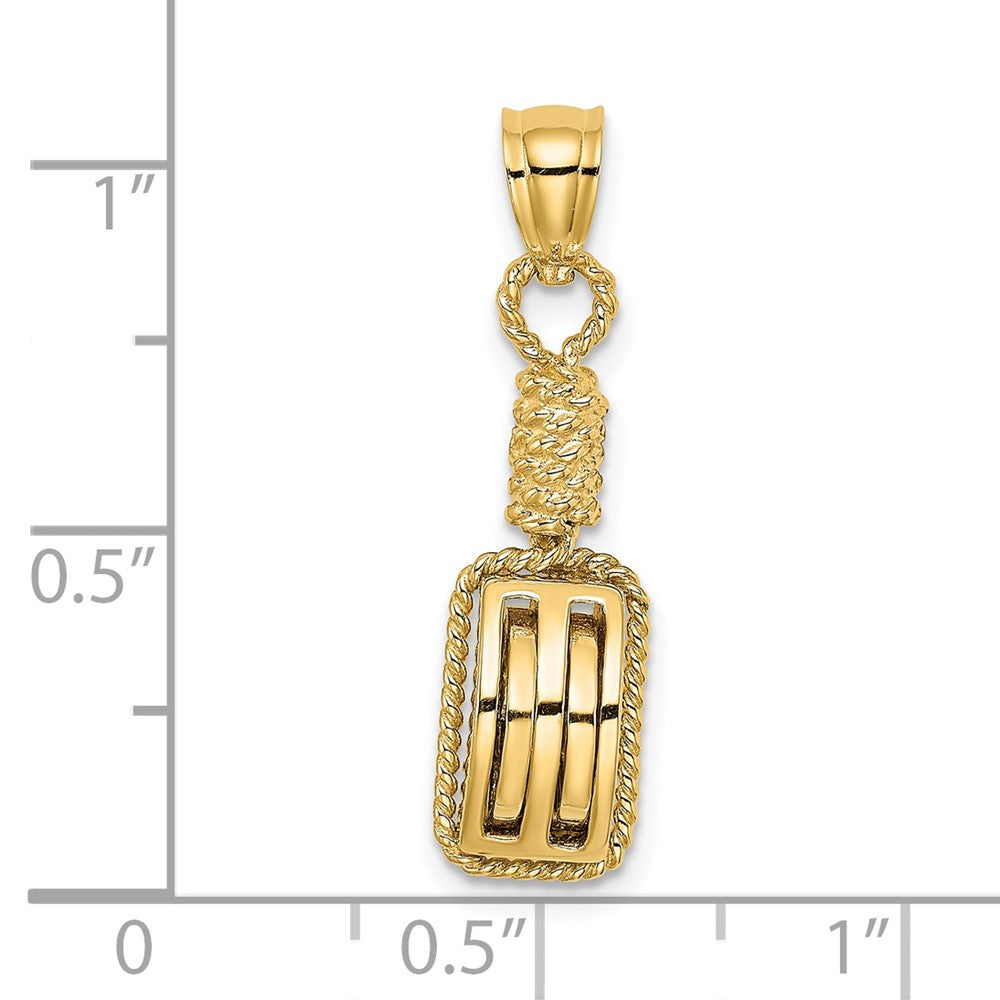 14k Yellow Gold 3D Block Mariners Pulley Charm